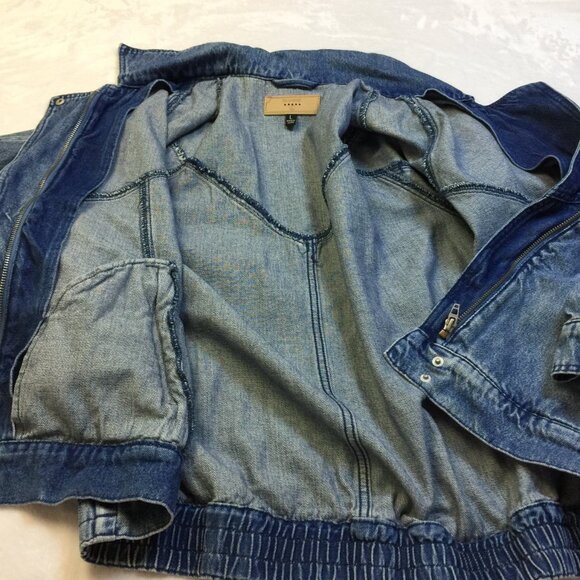 Blank NYC Denim Moto Jacket Mens Sz L Blue Jean Zip Up Vintage 80s Elastic Waist - Picture 6 of 13